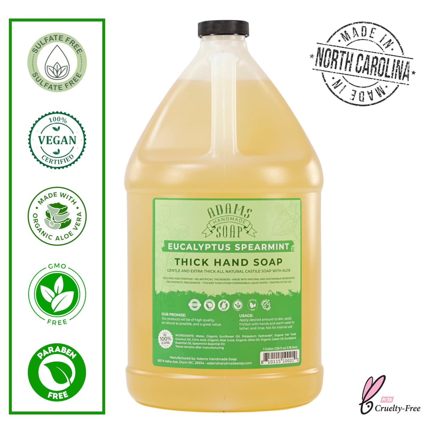 Adams Handmade Soap Liquid Organic Castile Thick Hand Soap 1 Gallon - Eucalyptus Spearmint Beauty & Personal Care Adams Handmade Soap