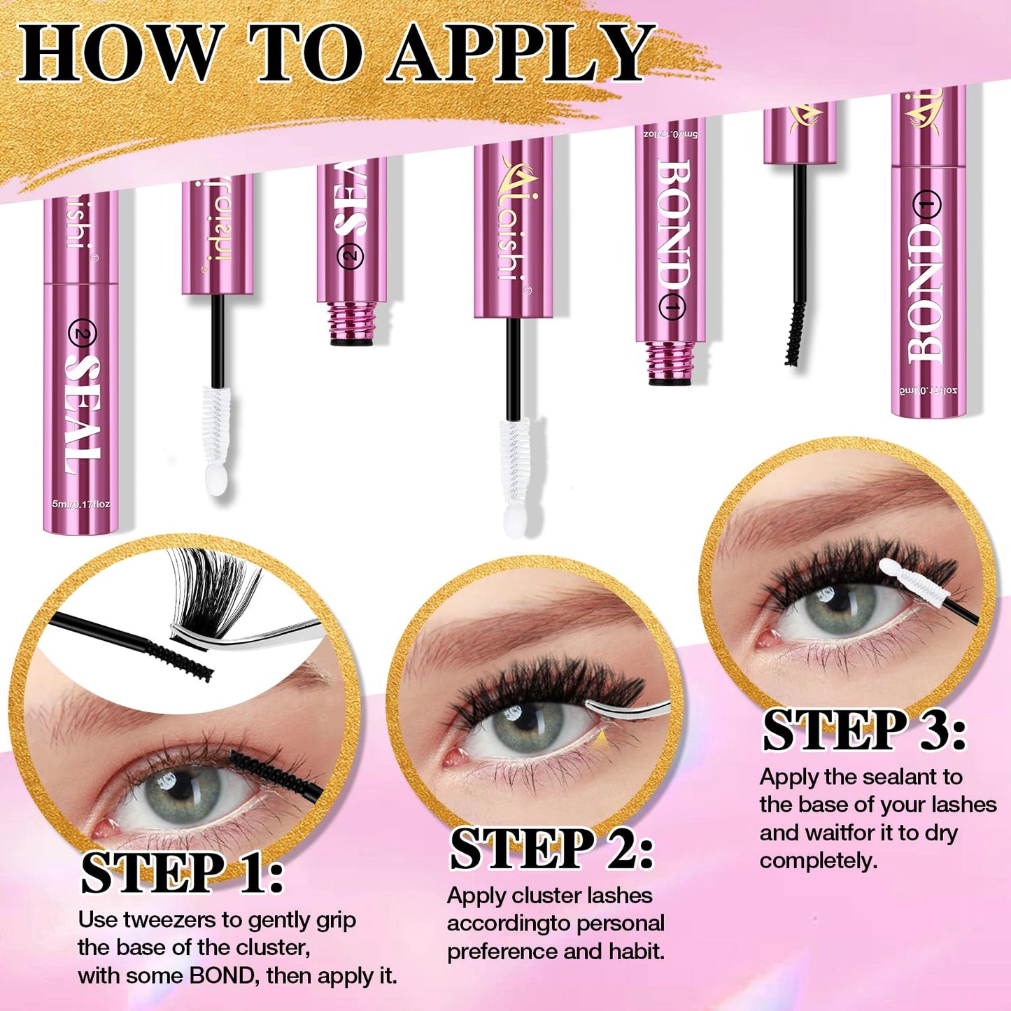 AILAISHI Lash Clusters Glue, Eyelash Bond and Seal, Long-Lasting 150H Waterproof, Non-Irritating Lash Extension Glue for DIY Individual Lashes at Home Beauty and Personal Care AILAISHI