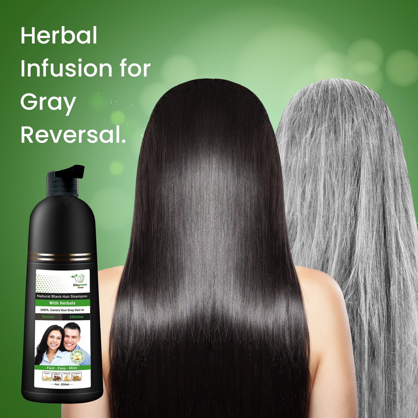 BIOGREEN ROOTS Ammonia-Free & Paraben Free Herbal Hair Shampoo - Hair Dye Shampoo for Women & Men - Natural Color & Nourishment Beauty & Personal Care BIOGREEN ROOTS