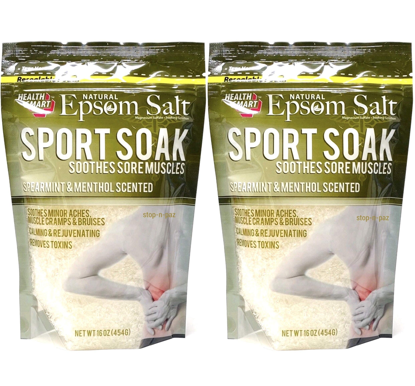 Health Smart Natural Epsom Salt Sport Soak, Spearmint & Menthol Scented 16 Oz (2 Pack) Beauty and Personal Care HEALTH SMART