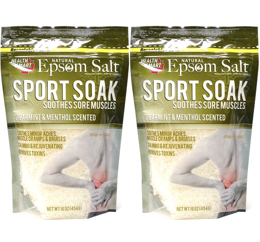 Health Smart Natural Epsom Salt Sport Soak, Spearmint & Menthol Scented 16 Oz (2 Pack) Beauty and Personal Care HEALTH SMART