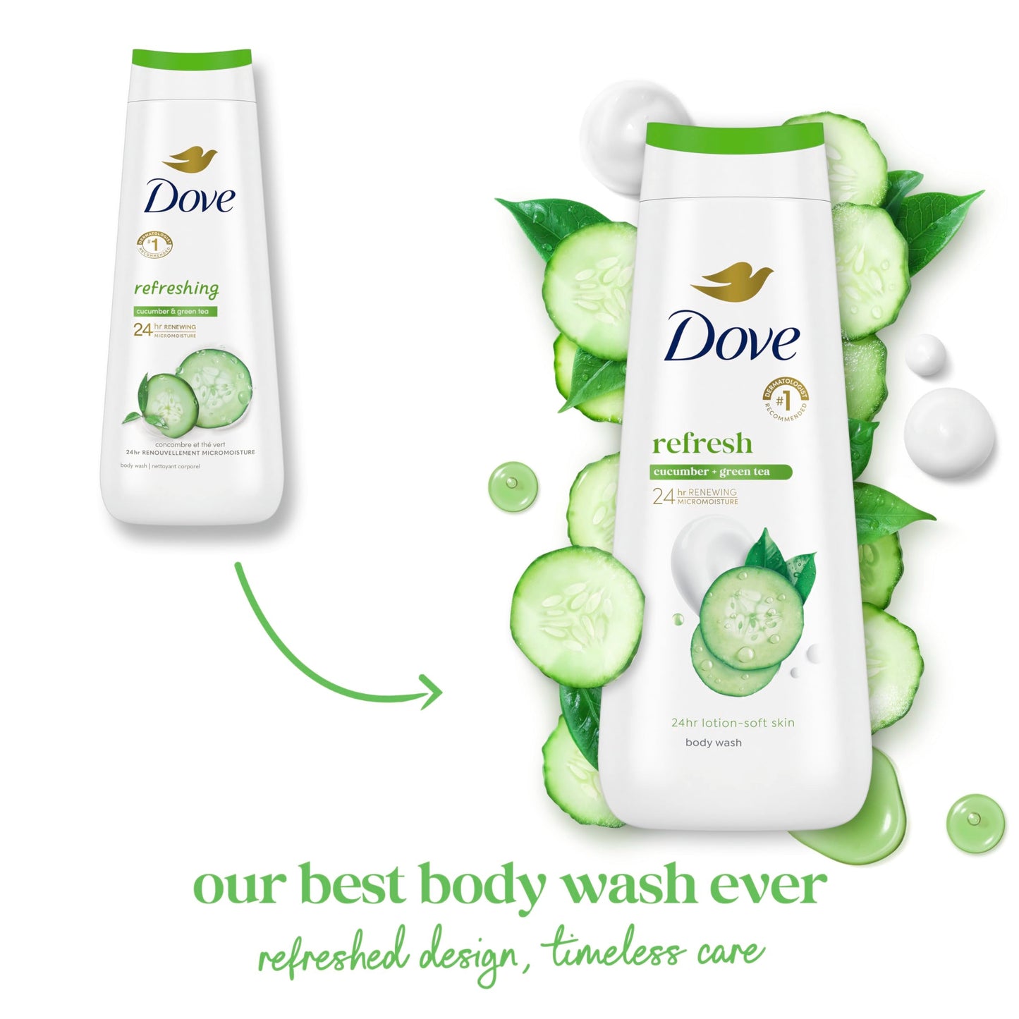 Dove Body Wash Refresh Cucumber and Green Tea for 24hr Lotion-Soft Skin Moisturizing Skin Cleanser with No Sulfates No Parabens 20 oz Beauty & Personal Care Dove