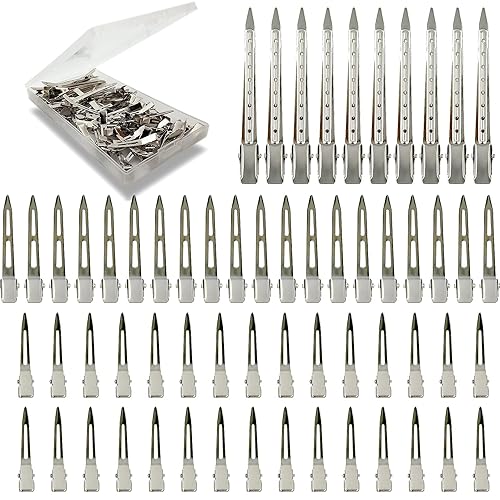 60Pcs Metal Styling Duck Billed Hair Clips, Silver Alligator Roller Clips for Women's Long Hair Styling Sectioning and Pin Curls, Bow DIY, with Case Beauty & Personal Care HiJeaton