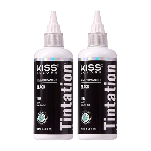 Red by Kiss Tintation Semi-Permanent Hair Color, Aloe Vera Water Based, Argan Oil, Olive Oil, Collagen & Keratin, Long-Lasting Color Dye (Black, 2 Pk Beauty & Personal Care Red by Kiss