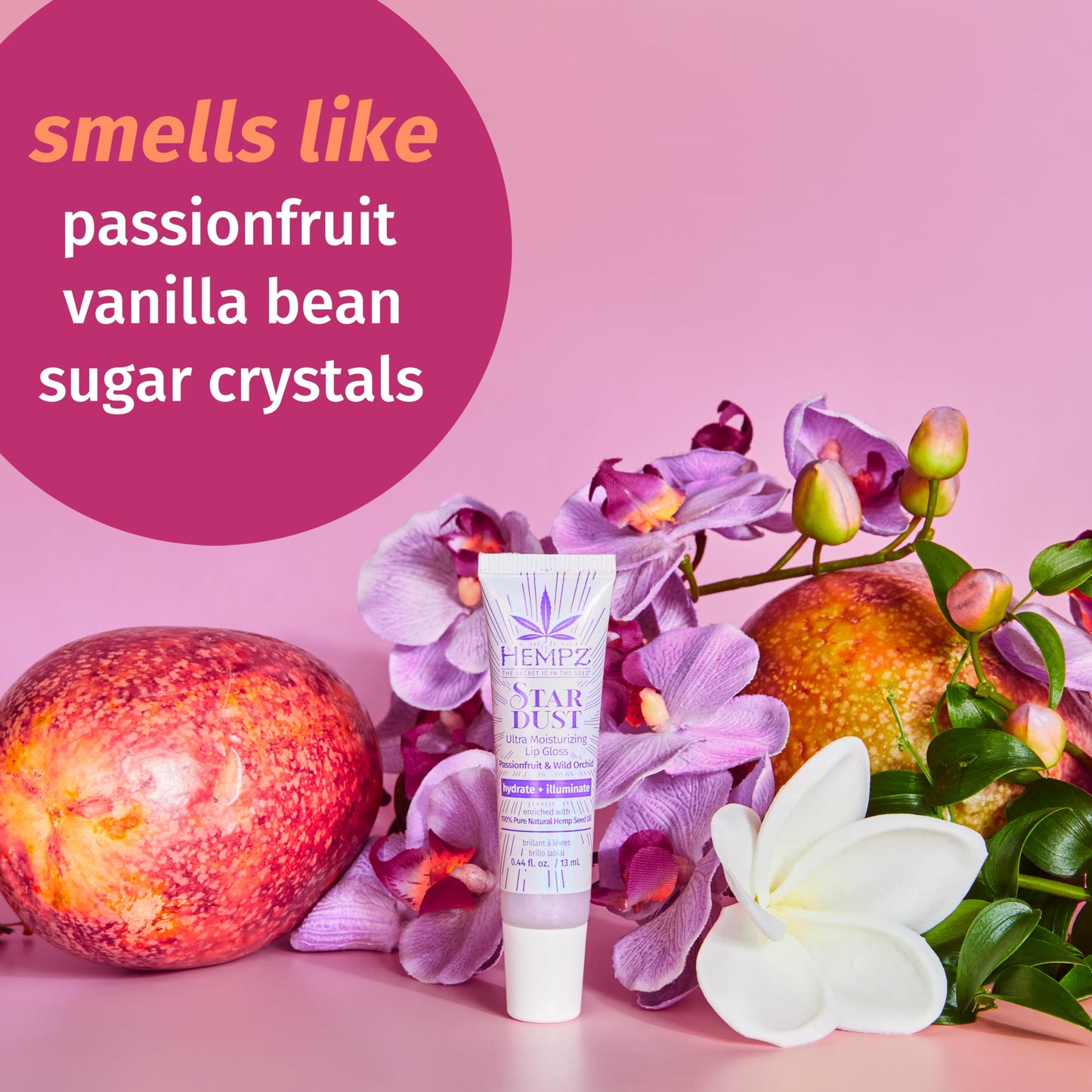 Hempz Star Dust Lip Gloss, Iridescent Glow Shimmer, Passionfruit and Wild Orchid, Hydrating Balm .44 oz. Beauty & Personal Care Hempz