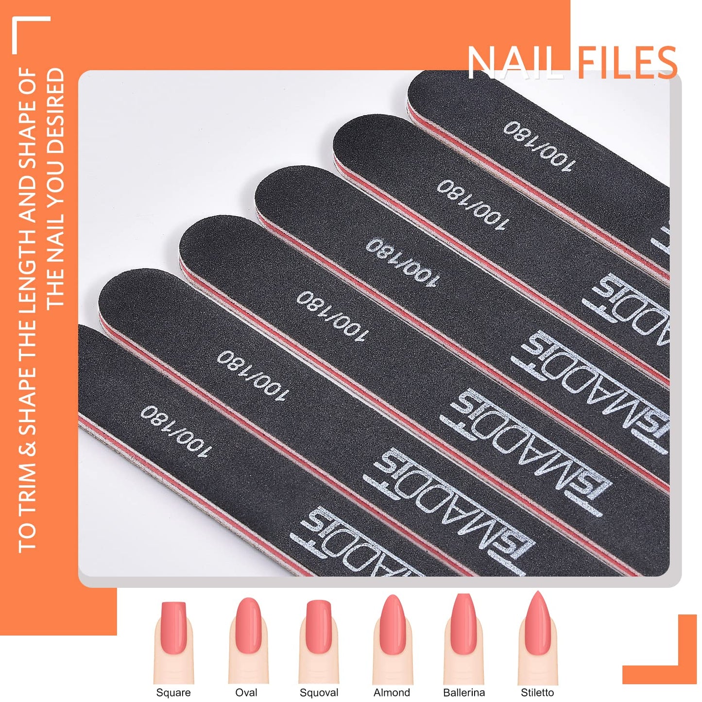 TsMADDTs Nail Files and Buffers, Professional Manicure Tools Kit Rectangular Art Care Buffer Block Tools 100 180 Grit 12PCS(Black) Beauty & Personal Care TsMADDTs