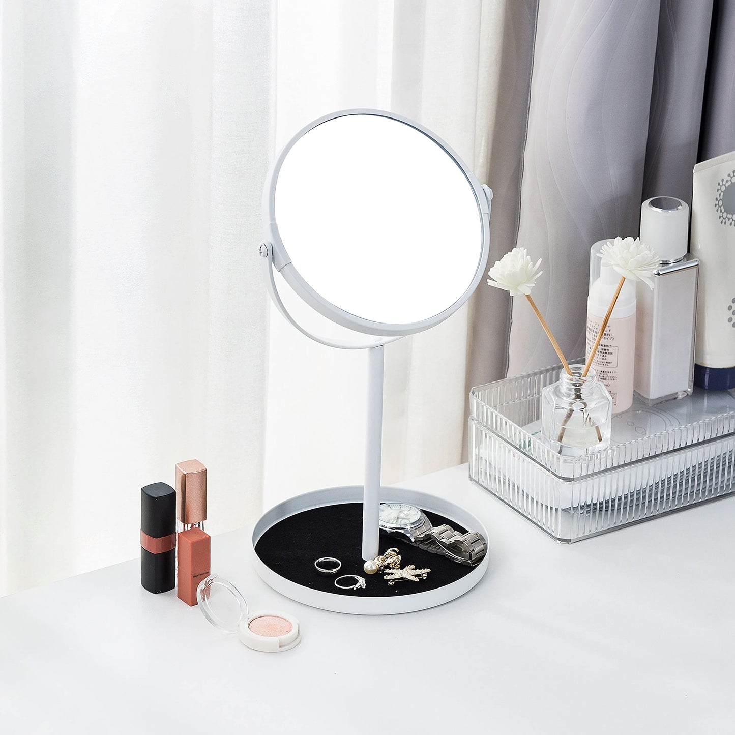 Ettori Makeup Mirror Dual Sided Vanity Mirror, 1X and 5X Magnification, 360 Swivel Round Mirror, No Light, White Beauty & Personal Care Ettori