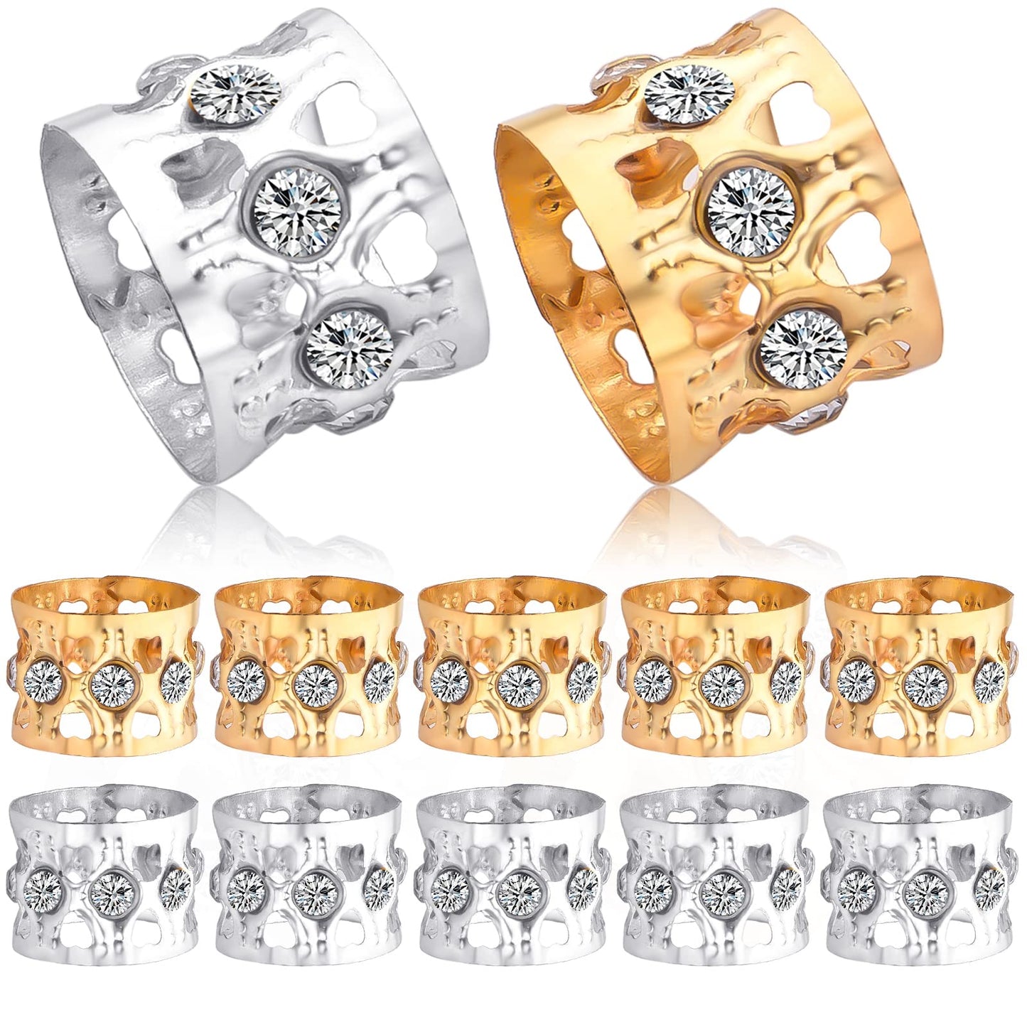 50pcs Rhinestone Dreadlocks Beads Alloy Hair Ring Decoration Braiding Hair Braid Cuff Clip Beard Hollow Heart Tube Beads Accessories for Women Men Beauty & Personal Care Hmjpng