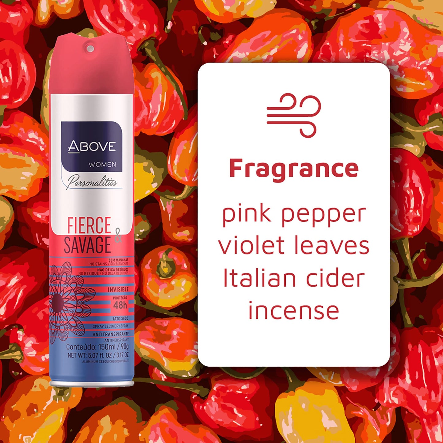 ABOVE Fierce and Savage - 48 Hours Personalities Antiperspirant Deodorant for Women - Notes of Pink Pepper and Jasmine - Dry Spray Protects Against Beauty and Personal Care ABOVE