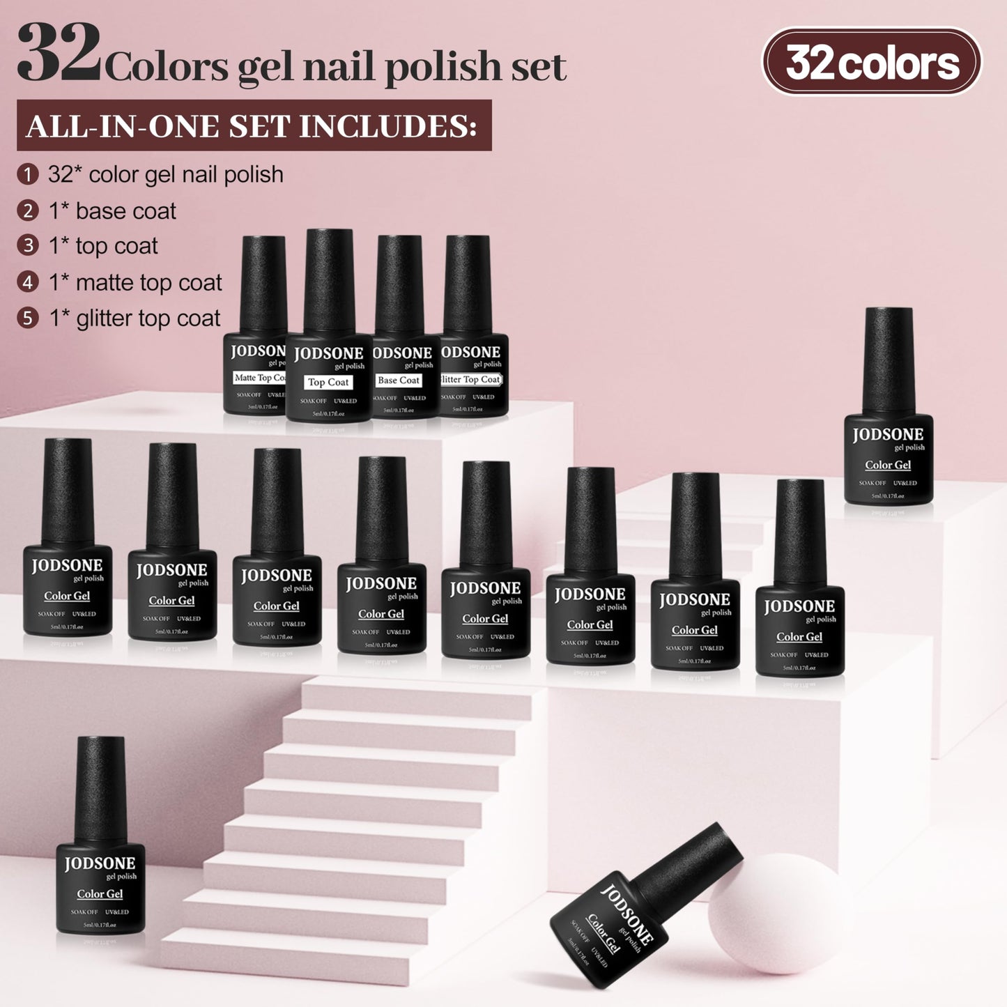 JODSONE 55 Colors Gel Nail Polish Kit with U V Light 60 PCS Charming Glitter Gel Polish No Wipe Base Top Coat Shiny Nail Gel Kit With All Sorts Beauty and Personal Care JODSONE
