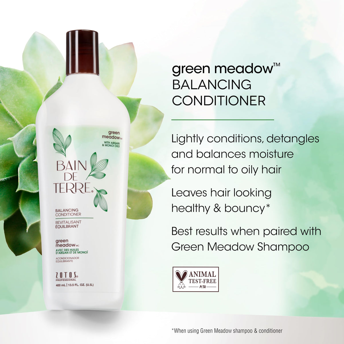 Bain de Terre Green Meadow Balancing Conditioner, Gentle Moisture Balance for Soft, Silky & Bouncy Hair with Argan & Monoi Oils, Paraben-free Beauty & Personal Care Bain de Terre