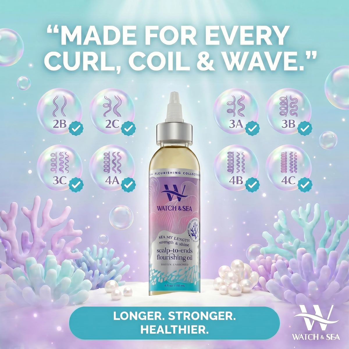 Watch & Sea Strength & Shine Scalp-to-End Flourishing Hair Oil - Strengthening Hair and Scalp Oil with Seaweed and Sea Kelp - Great for Daily Use and
