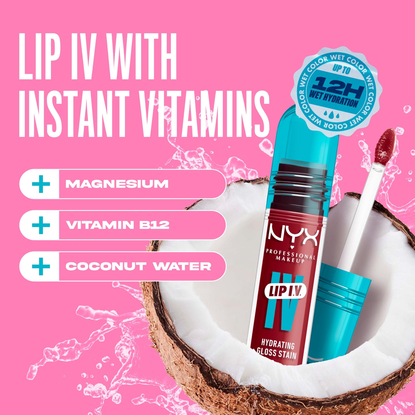 NYX PROFESSIONAL MAKEUP Lip IV Hydrating Glossy Lip Stain with 12HR Hydration - Blush Rush (Pink) Beauty & Personal Care NYX PROFESSIONAL MAKEUP
