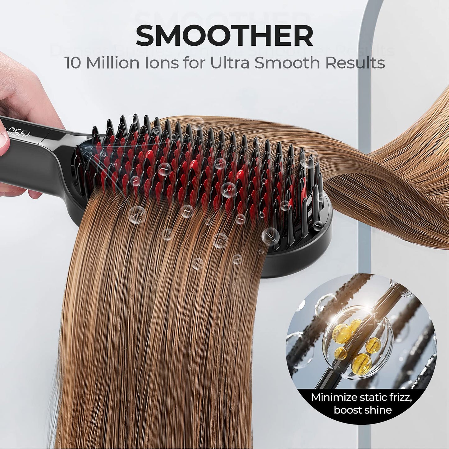 TYMO Hair Straightener Brush - Upgraded Ionic Plus Straightening Brush with Dense Bristles, 16 Temps, Dual Voltage | Ceramic Hot Comb for Women | Flat Beauty & Personal Care TYMO
