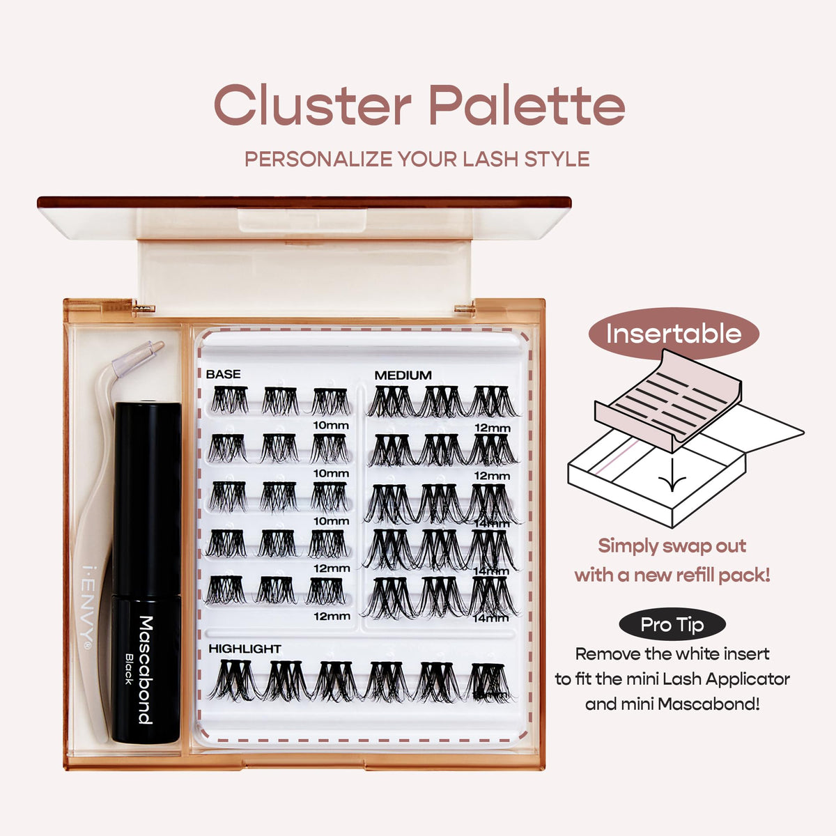 i-ENVY Cluster Palette Kit, DIY Lash Makeup, Customizable Under Lash Extension Layering All in One Convenience, Mini Applicator & Mascabond Glue