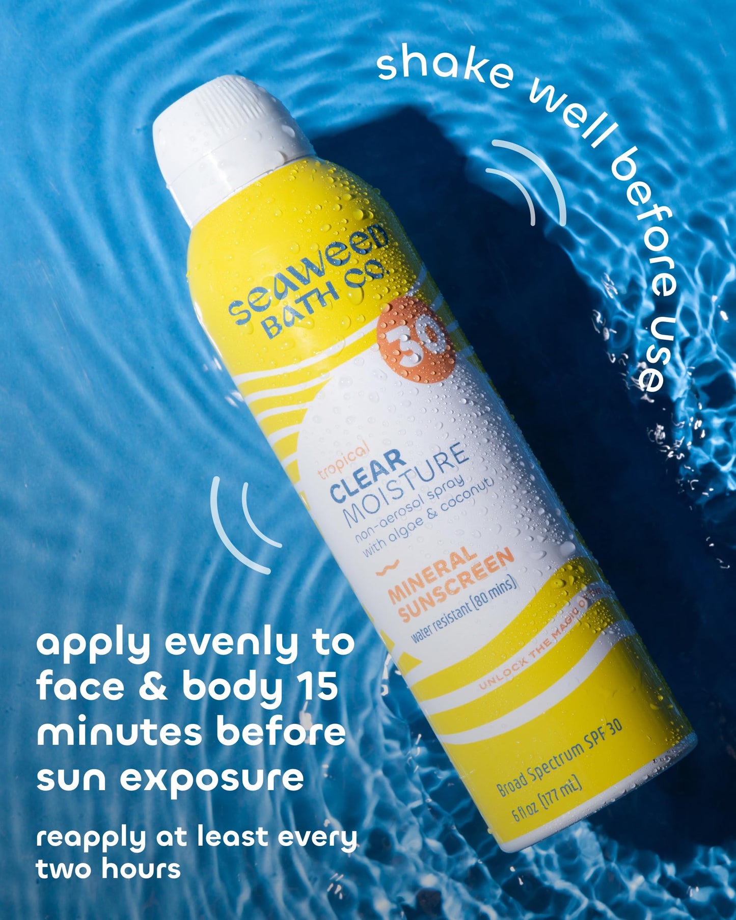 Seaweed Bath Co. Clear Moisture Mineral SPF 30 Broad Spectrum Sunscreen Spray, 6 Ounce, Sustainably Harvested Seaweed, Algae, Coconut Beauty & Personal Care The Seaweed Bath Co.