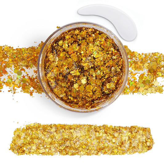 Gold Body Glitter Gel,Face Hair Glitter Makeup,Music Festival Concert Outfit Rave Pride Accessories for Women,Mermaid Sequins Chunky Glitter Face Beauty & Personal Care TUHPIBK