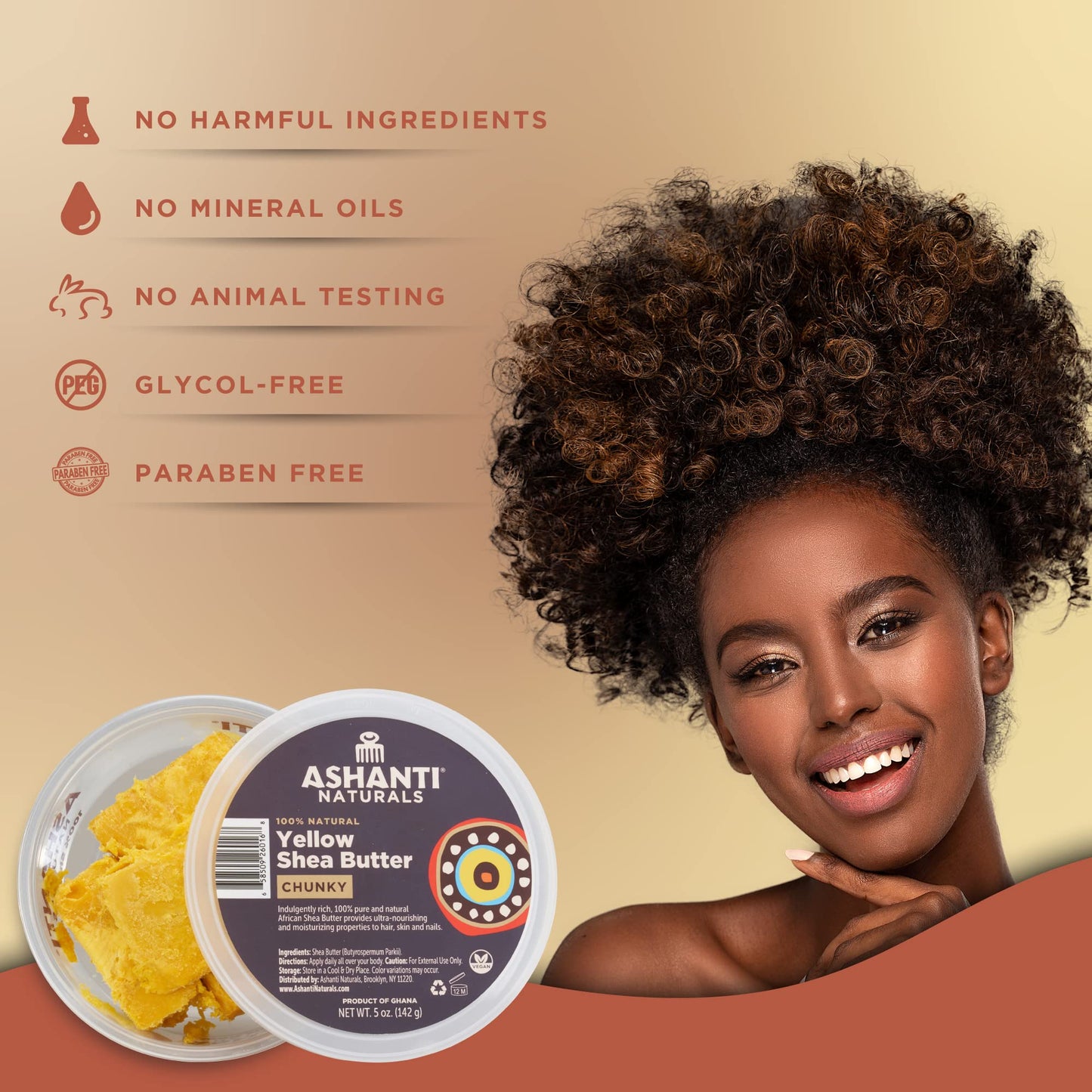 Ashanti Naturals Yellow Chunky Raw Shea Butter | Unrefined African Shea Butter from Ghana | 100% Natural Moisturizer, No Additives - 5 oz Beauty & Personal Care Ashanti Naturals