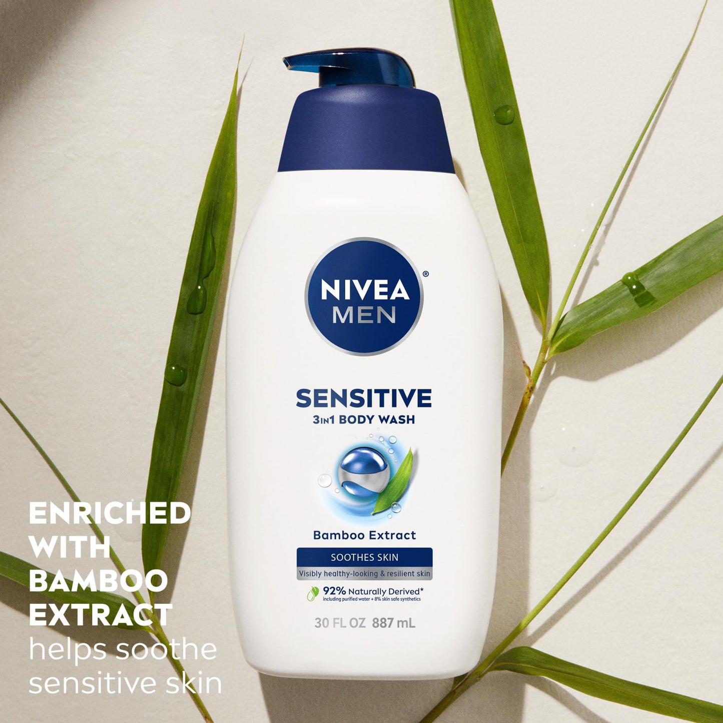 NIVEA MEN Sensitive Body Wash with Bamboo Extract, Moisturizing Body Wash for Sensitive Skin, Soap Free Shower Gel for Men with No Drying Alcohol, 30 Beauty & Personal Care NIVEA MEN