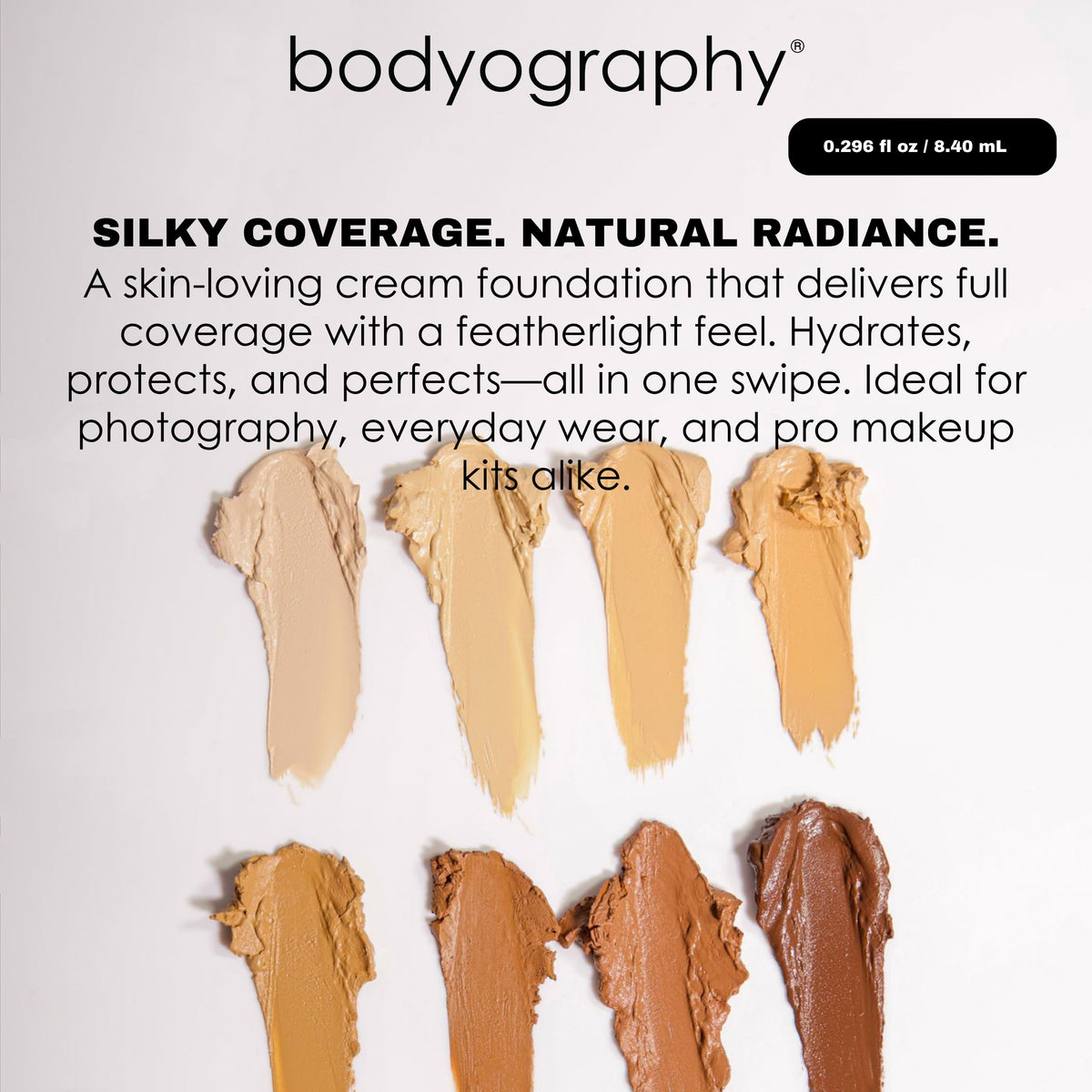 Bodyography Silk Cream Foundation - Medium/Dark | Hydrating, Weightless Liquid Cream Foundation with Hyaluronic Acid & African Rooibos Tea | Beauty & Personal Care Bodyography