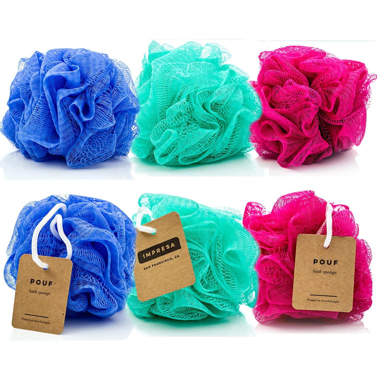 IMPRESA Mesh Bath & Shower Loofah Sponges - 5-Inch - Pack of 6 Gentle Exfoliating Body Scrubber & Bath Pouf - Home & Travel Loofah Pack - Durable Beauty & Personal Care IMPRESA