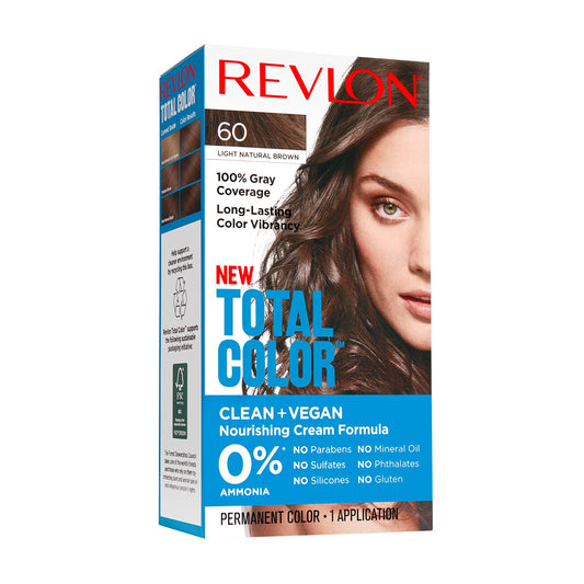 Revlon Permanent Hair Color, Permanent Hair Dye, Total Color with 100% Gray Coverage, Clean & Vegan, 60 Light Natural Brown, 3.5 Oz Beauty & Personal Care REVLON