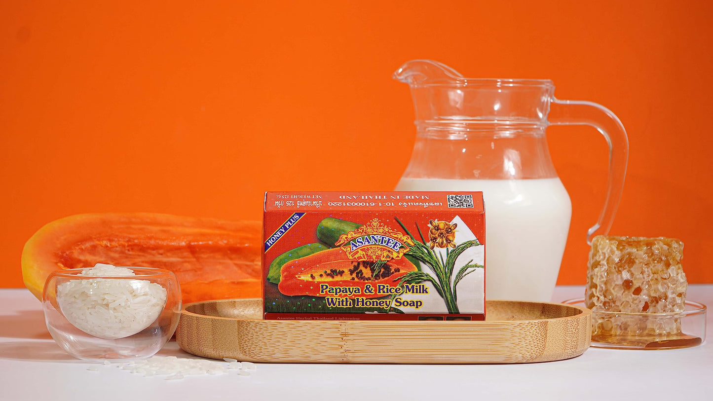 ASANTEE Papaya & Rice Milk with Honey Cleansing Soap 125 Grams (Pack of 6) Beauty & Personal Care ASANTEE