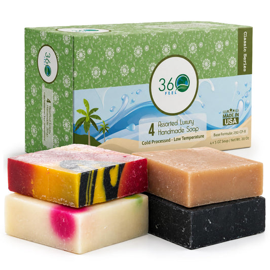 360Feel Assorted Bar Soap Set - Made in the USA - Castile Handmade All Natural Cold Processed - Gentle on Sensitive Skin - Includes 4 Assorted Scents Beauty & Personal Care 360Feel