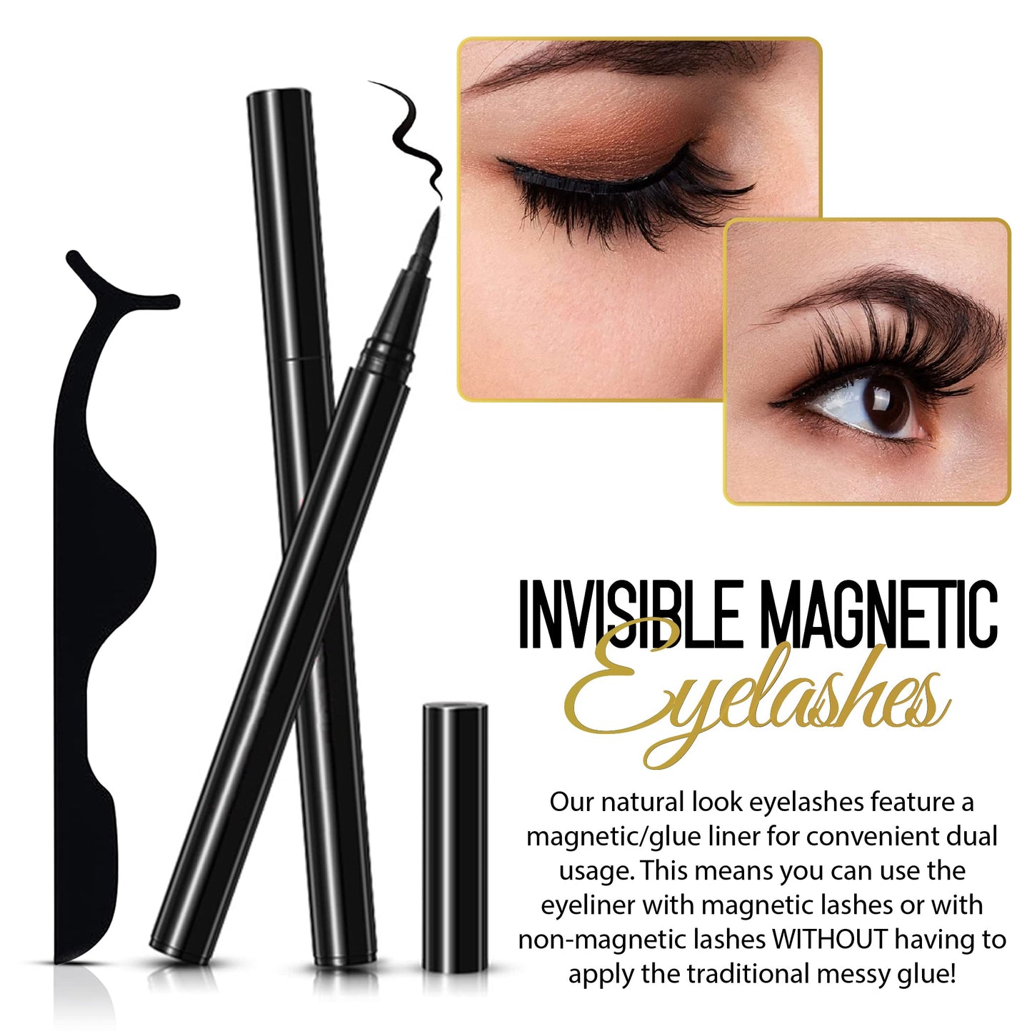 Invisible Magnetic Eyelashes and Eyeliner Kit- 10 Pairs Natural Look False Lashes With 2 Magic Magnetic Eyeliner Pens and Applicator- 3D Reusable Beauty & Personal Care Lumcious Lash