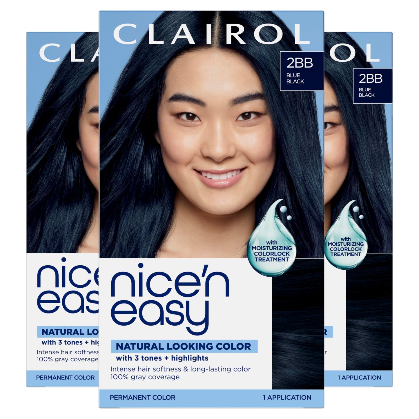 Clairol Nice'n Easy Permanent Hair Dye, 2BB Blue Black | 100% Gray Coverage | Long?Lasting, Natural?Looking Color & Shine | Pack of 3 Beauty & Personal Care Clairol