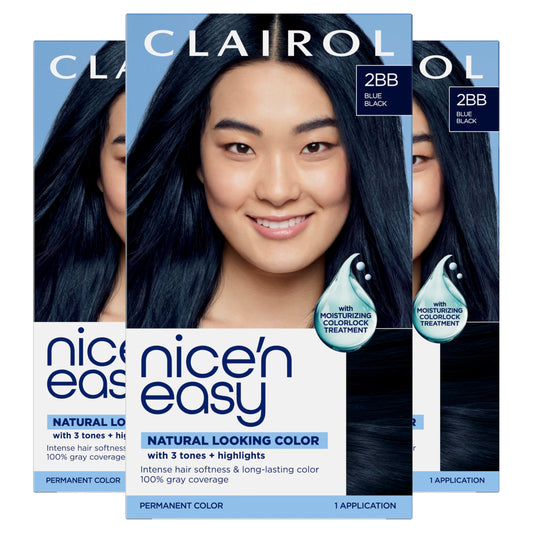 Clairol Nice'n Easy Permanent Hair Dye, 2BB Blue Black | 100% Gray Coverage | Long?Lasting, Natural?Looking Color & Shine | Pack of 3 Beauty & Personal Care Clairol
