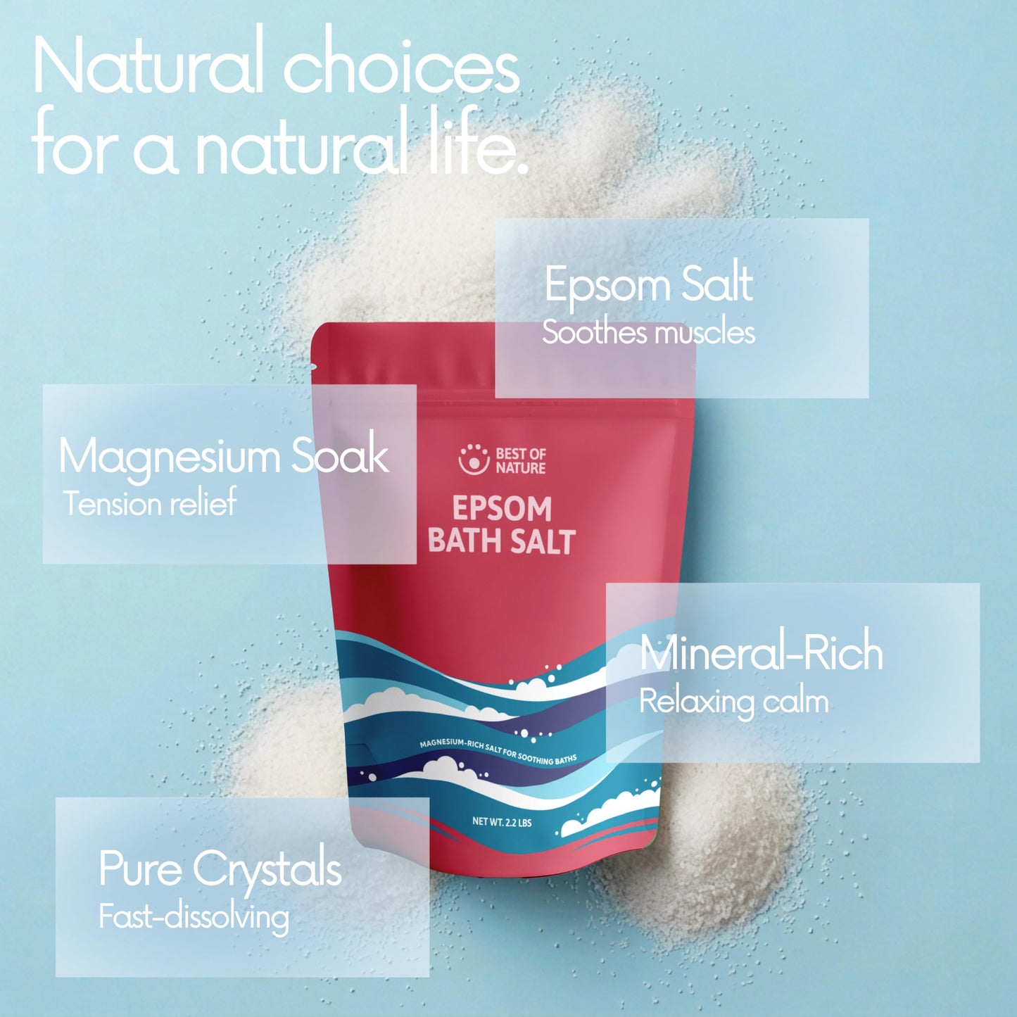 Best of Nature Epsom Salt 2.2 lb Fine Grain Bath Soak Salt, Unscented Magnesium Sulfate, Resealable Bag, Made in the USA Beauty and Personal Care Best of Nature