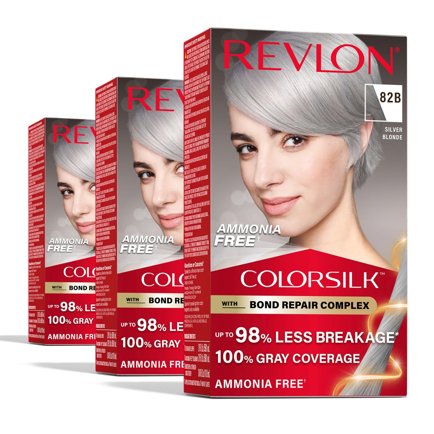 Revlon ColorSilk with Bond Repair Complex, Blonde Permanent Hair Color, 100% Gray Coverage, Ammonia Free Hair Dye, Vegan Keratin, 82B Silver Blonde Beauty & Personal Care REVLON