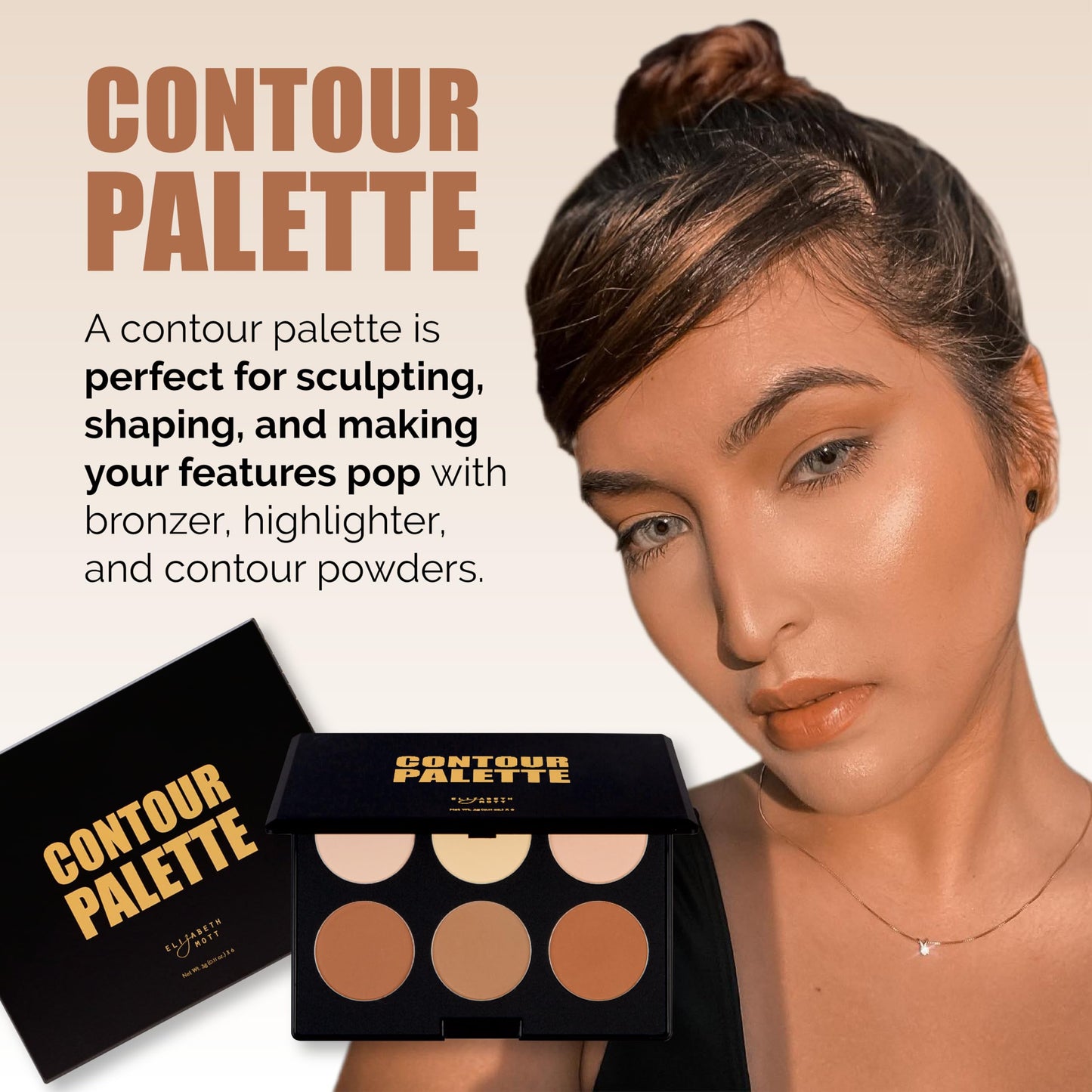 Elizabeth Mott Bronzer Contour Palette with Highlighting Powder - 6 Blendable Shades for Natural Glow - Long-Lasting, Lightweight, Cruelty-Free Beauty & Personal Care Elizabeth Mott
