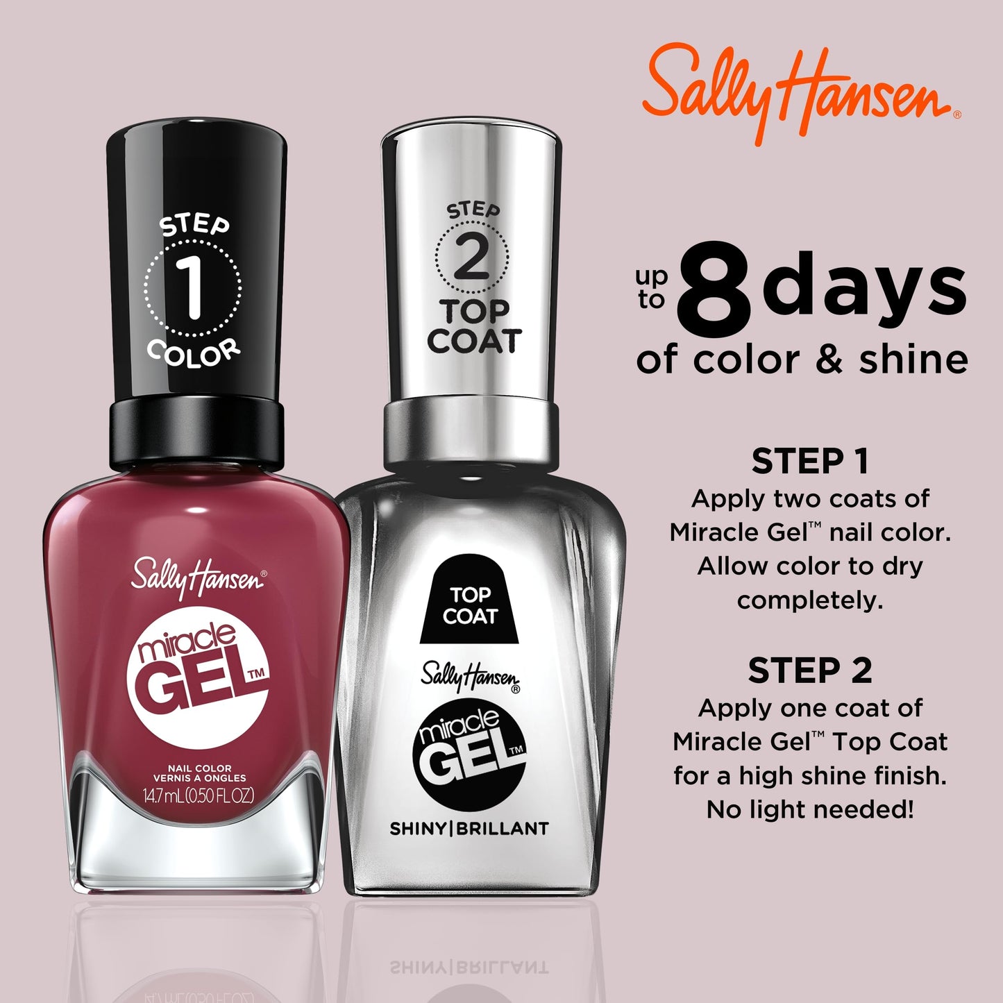 Sally Hansen Miracle Gel Salon Quality Nail Polish | Gel-Like Formula, Two-Step System, No UV Light Needed, Long Lasting | Opaque, Glossy | 496 Beet Beauty & Personal Care Sally Hansen