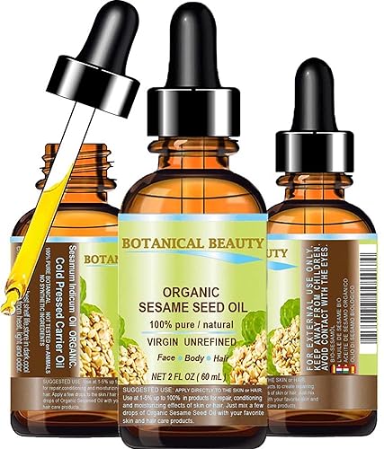 Organic SESAME SEED OIL 100% Pure Natural Virgin Unrefined Undiluted Cold Pressed Carrier Oil for Face, Skin, Body, Hair, Massage, Nails. 2 Fl. oz Beauty & Personal Care Botanical Beauty