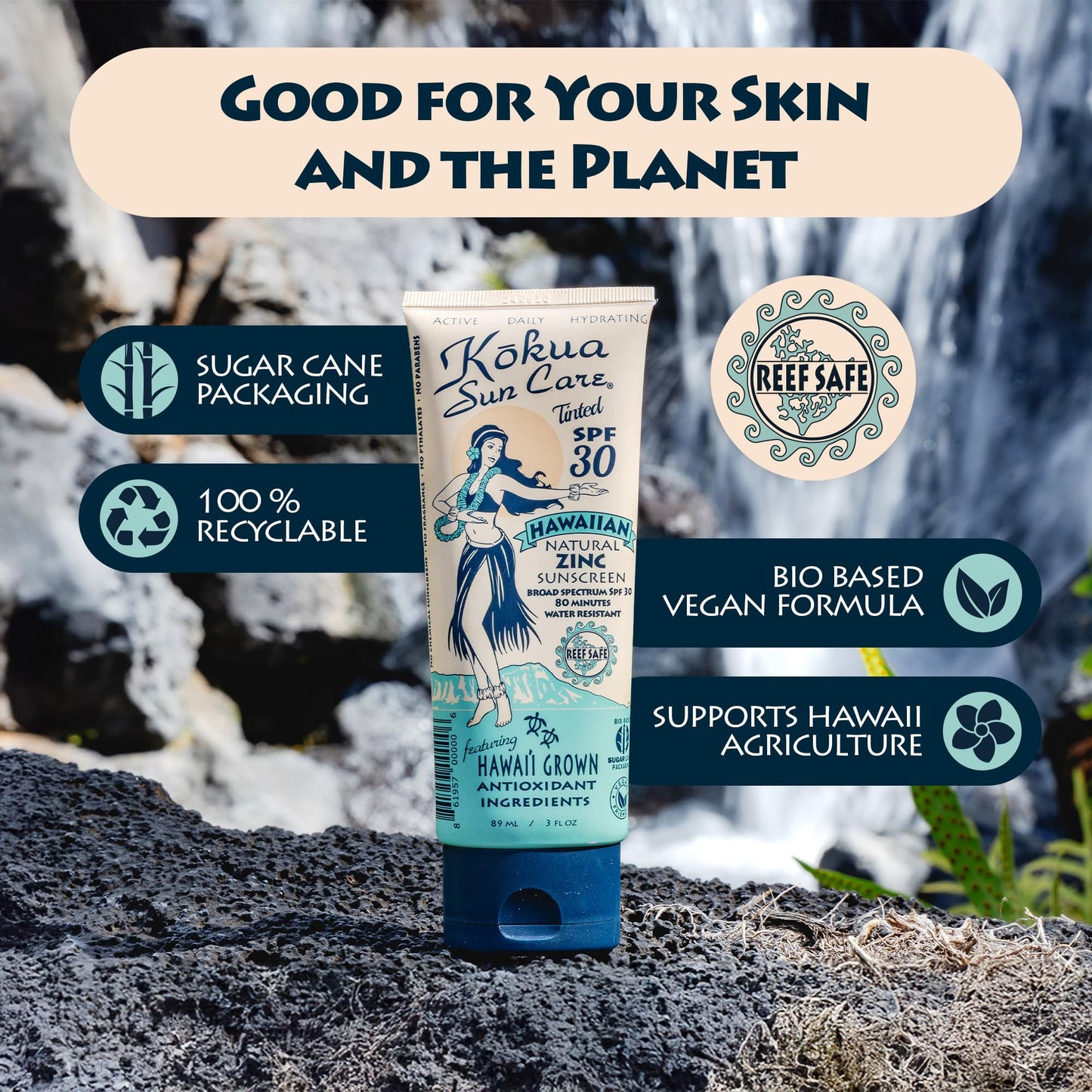 Kokua Sun Care Hawaiian Reef Safe SPF 30 | Zinc Oxide | Tinted Mineral for Face & Body | Sun Protection | Water Resistant | Chemical Free | Natural Beauty & Personal Care Kokua Sun Care