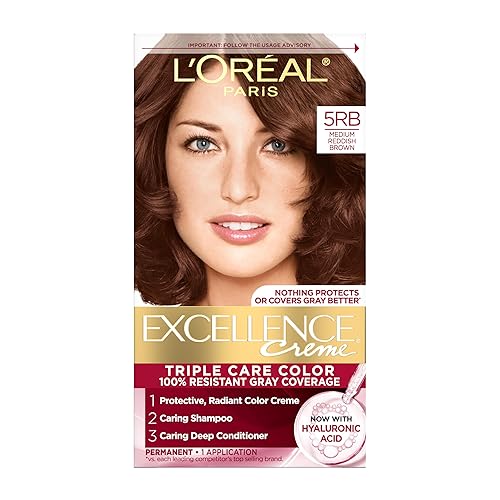 L'Oreal Paris Excellence Crème Permanent Hair Dye, Triple Care Hair Color with Pro-Keratine Complex for 100% Gray Hair Coverage, 5RB Medium Reddish Beauty & Personal Care L'Oreal Paris