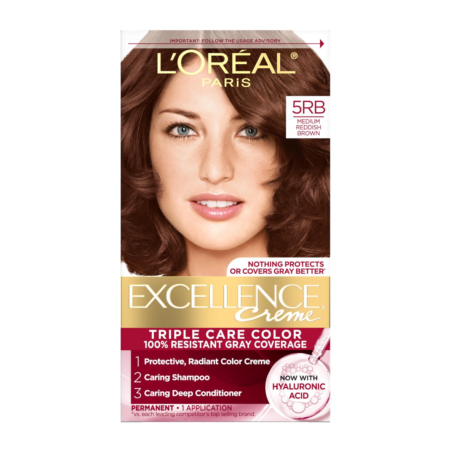 L'Oreal Paris Excellence Crème Permanent Hair Dye, Triple Care Hair Color with Pro-Keratine Complex for 100% Gray Hair Coverage, 5RB Medium Reddish Beauty & Personal Care L'Oreal Paris