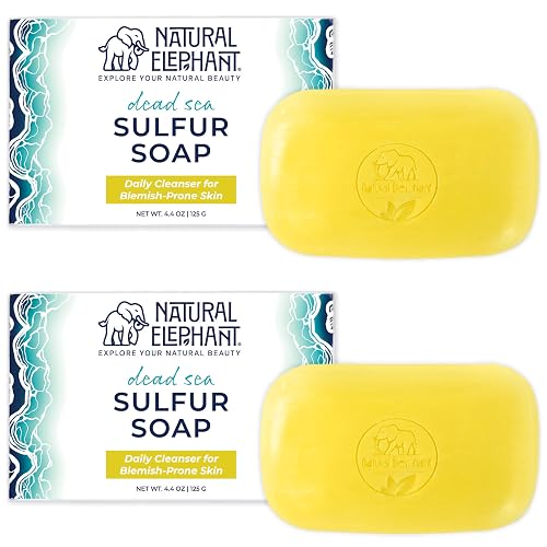 Natural Elephant Dead Sea Sulfur Soap 4.4 oz with Dead Sea Salt, Aloe Vera, Sulphur Face and Body Cleanser Bar for All Skin Types (2 Pack (2 4.4 Ounce Beauty & Personal Care Natural Elephant
