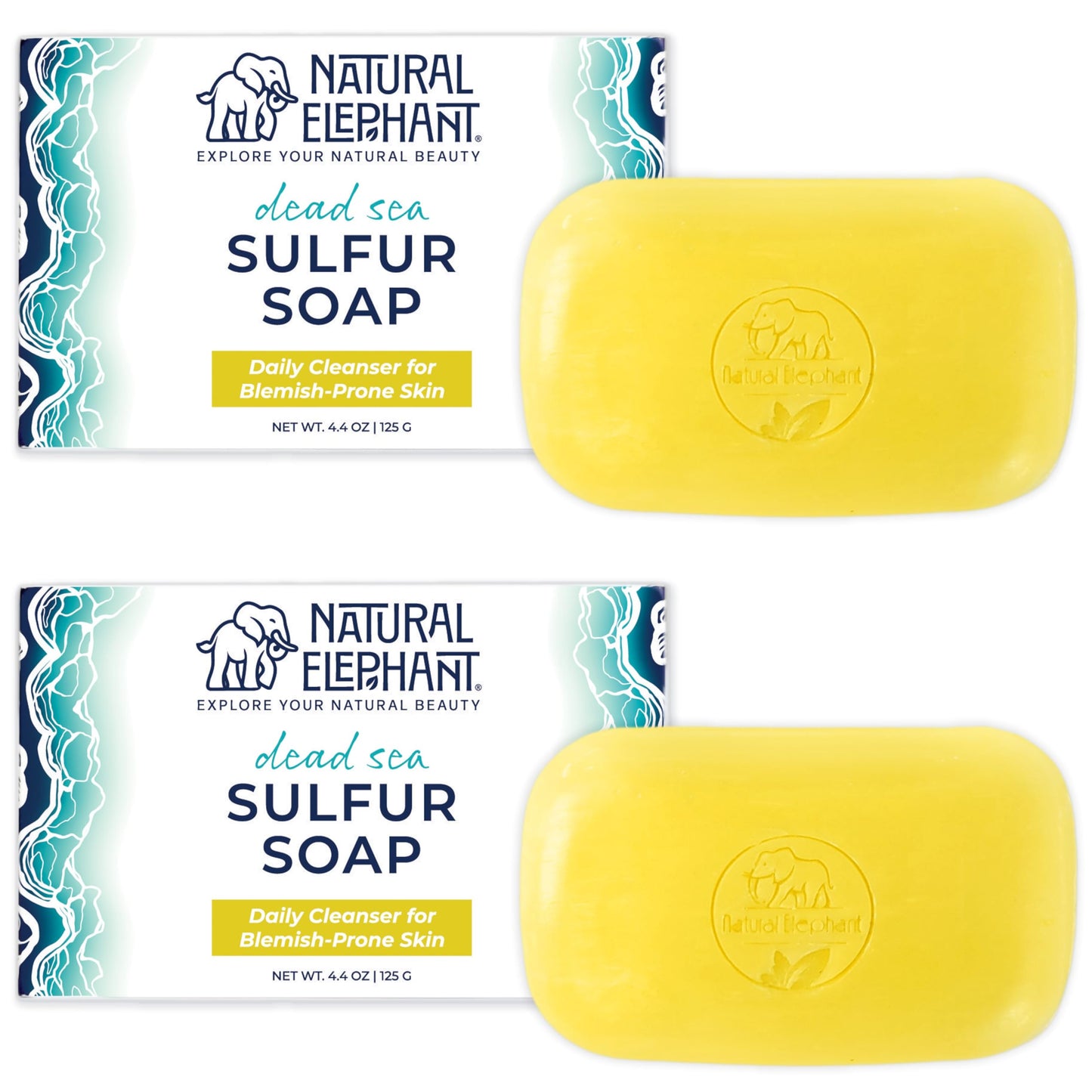 Natural Elephant Dead Sea Sulfur Soap 4.4 oz with Dead Sea Salt, Aloe Vera, Sulphur Face and Body Cleanser Bar for All Skin Types (2 Pack (2 4.4 Ounce Beauty & Personal Care Natural Elephant