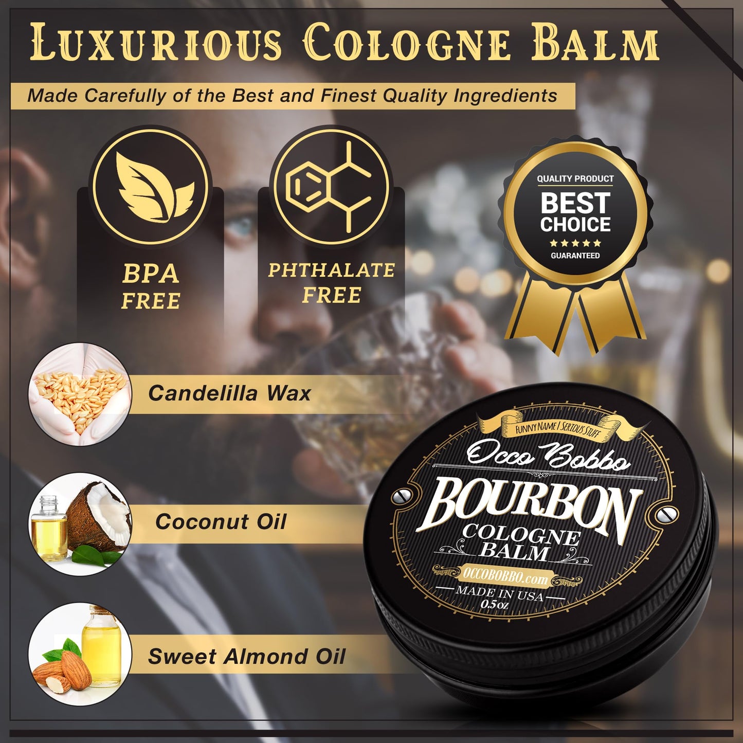 Handy Hound Occo Bobbo Solid Cologne for Men, Bourbon and Sandalwood Scent, .5 Ounce Concentrated Balm, Smooth Woody Oak Barrel Blend Beauty & Personal Care Handy Hound