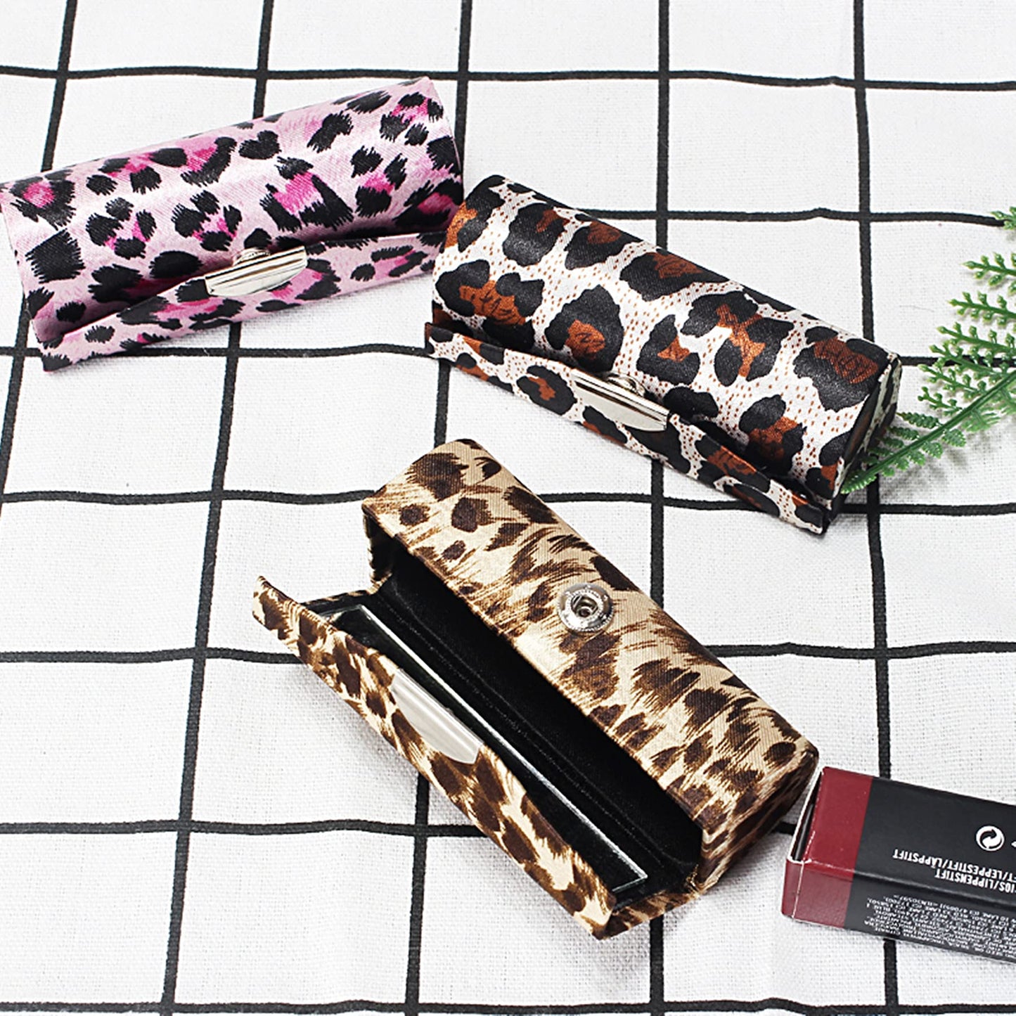 Tiger007 Lipstick Case with Mirror, 3 pcs Lipstick Case Holder with Leopard Pattern Style, Vintage Leopard Print Cloth Lipstick Box (Leopard pattern) Beauty & Personal Care Tiger007