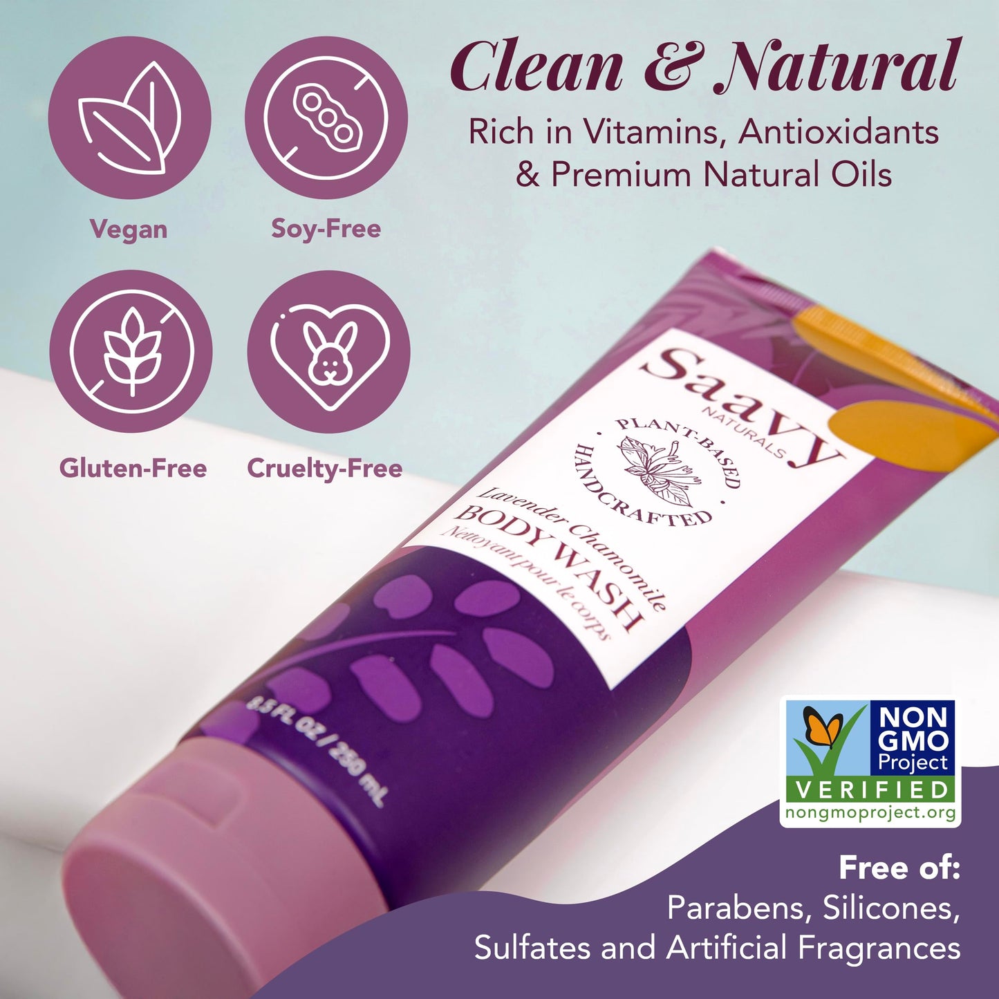 Saavy Naturals Body Wash Lavender Chamomile Plant-Based Ingredients| Made In USA | Sensitive Skin Body Washl Organic Formula With Coconut Oil, Shea Beauty & Personal Care Saavy Naturals