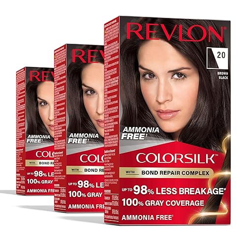 Revlon ColorSilk with Bond Repair Complex, Black Permanent Hair Color, 100% Gray Coverage, Ammonia Free Hair Dye, Vegan Keratin, 20 Brown Black (Pack Beauty & Personal Care REVLON