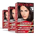 Revlon ColorSilk with Bond Repair Complex, Black Permanent Hair Color, 100% Gray Coverage, Ammonia Free Hair Dye, Vegan Keratin, 20 Brown Black (Pack Beauty & Personal Care REVLON