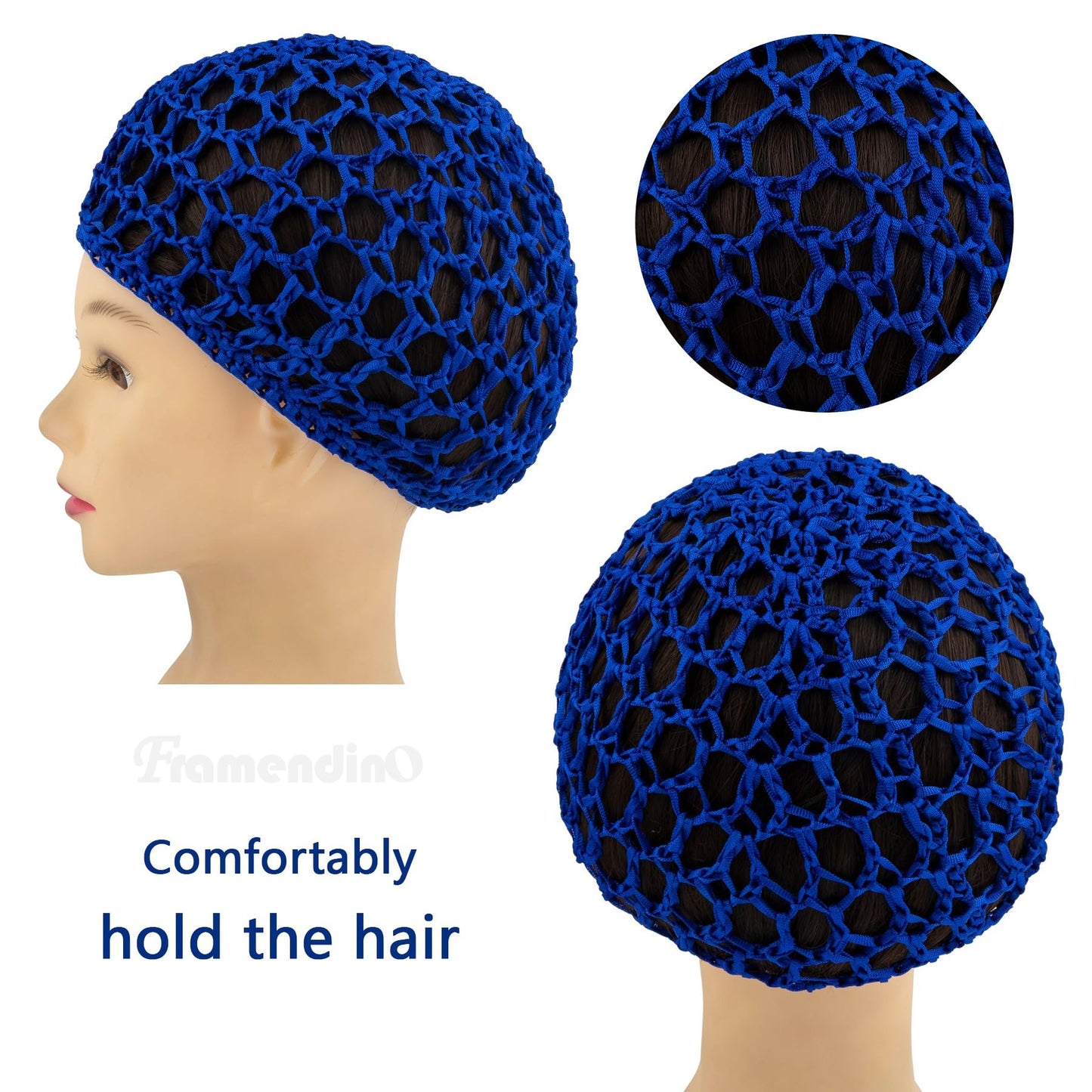 Framendino, 4 Pack Mesh Crochet Hair Net Rayon Knit Snoods Hat Thick Hairnet Snood Cover Ornament for Night Sleeping Accessories (4 Colors) Beauty and Personal Care Framendino