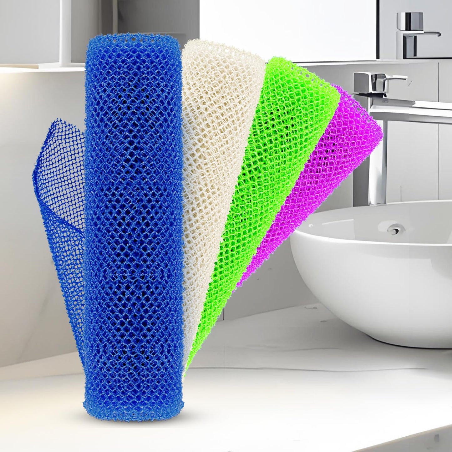 4 Pieces African Net Sponge for Deep Exfoliation - African Net Sponge Authentic, Exfoliating Washcloth, Quick-Drying African Exfoliating Net Beauty and Personal Care SpiralScgv