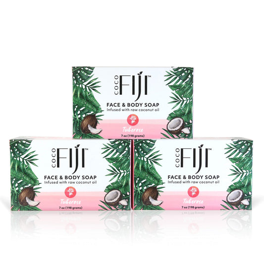 Coco Fiji Soap Bar for Face and Body Infused With Organic Coconut Oil, Tuberose, Essential Oil, Natural Soap for Moisturizing & Pore Purifying Skin, 7 Beauty & Personal Care Organic Fiji