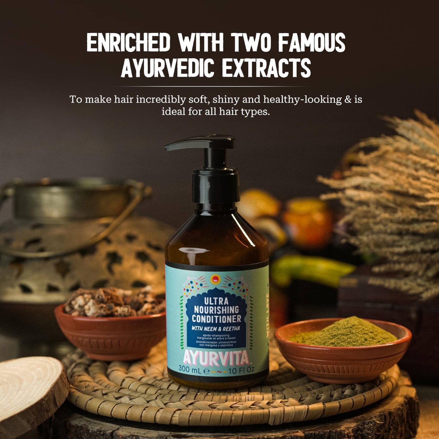 AyurVita Ultra Nourishing Conditioner with Neem & Reetha - Gentle Daily Conditioning for All Hair Types - Nourishes Scalp and Roots - Natural Beauty & Personal Care AyurVita